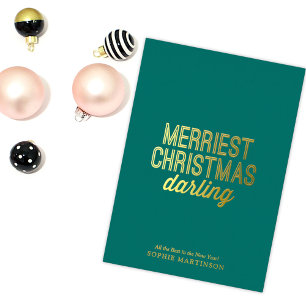 Modern Non-Photo Merriest Christmas Darling Foil Holiday Card
