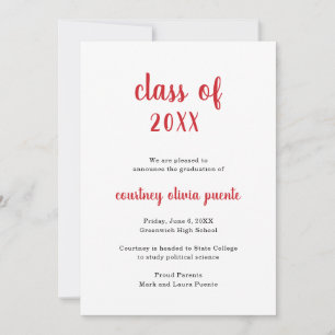 Modern Non Photo Simple Red Graduation Announcement