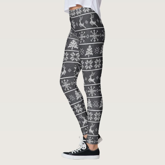 Modern Nordic Knit Ugly Sweater Chalkboard Grey Leggings (Left)