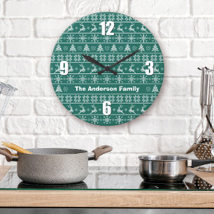 Modern Nordic Knit Ugly Sweater Green White Name Large Clock