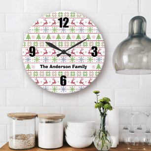 Modern Nordic Knit Ugly Sweater Red Green Name Large Clock