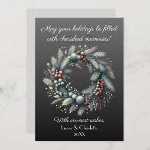 Modern Nordic Style Wreath, Against Grey Backdrop Holiday Card