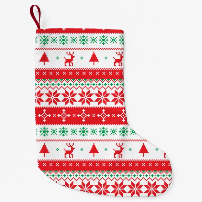 Modern Nordic Winter Christmas Holidays Pattern Small Christmas Stocking (Front)