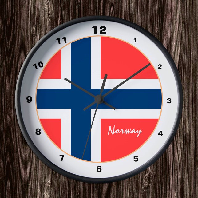Modern Norwegian Flag & Norway trendy design Round Clock (Creator Uploaded)