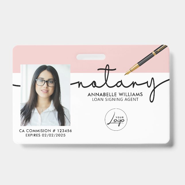 Modern Notary Loan Signing Agent Photo Badge (Front)