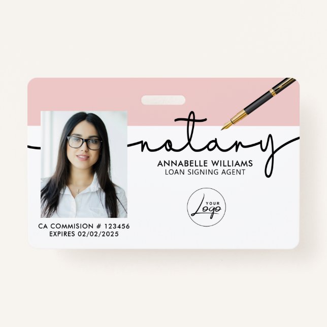 Modern Notary Loan Signing Agent Photo Badge (Front)