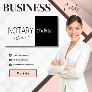 Modern Notary Public Black and White QR Code Business Card