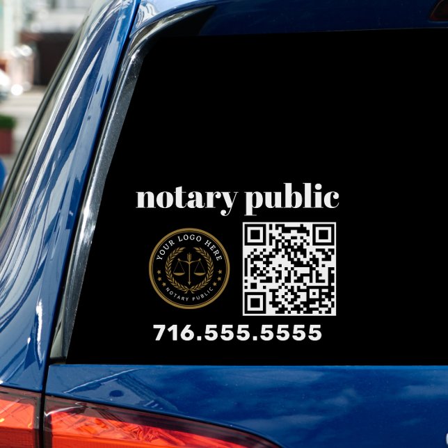 Modern Notary Public Business Logo QR Code Car Window Cling (Creator Uploaded)