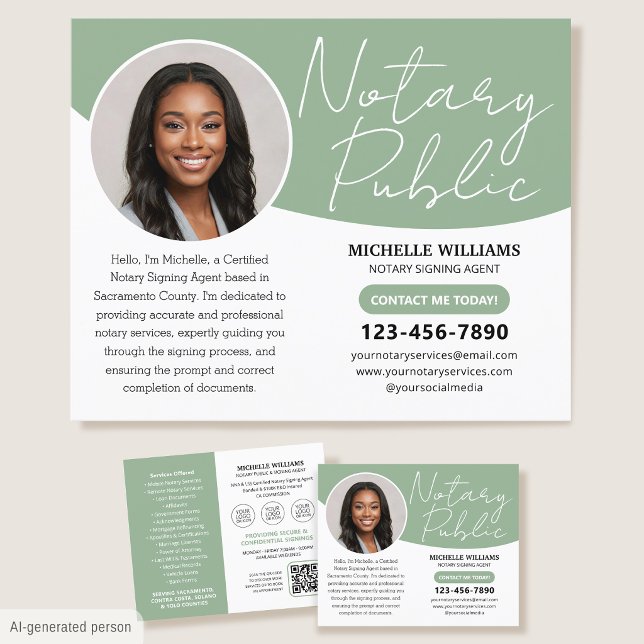 Modern Notary Public Photo QR Code Green Business Flyer (Creator Uploaded)