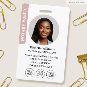 Modern Notary Public Signing Agent Photo ID Pink Badge