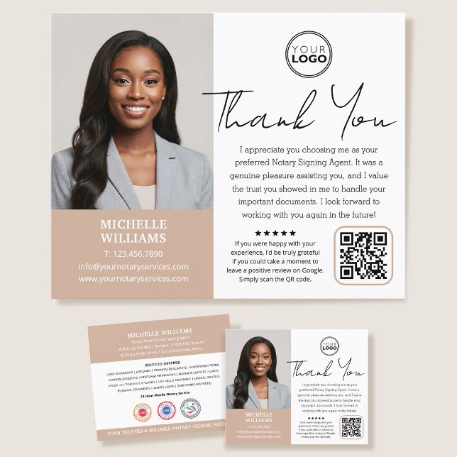 Modern Notary Public Thank You Photo QR Code Beige Flyer (Creator Uploaded)