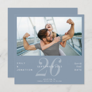 Modern Number Date Photo Dusty Blue Save The Date