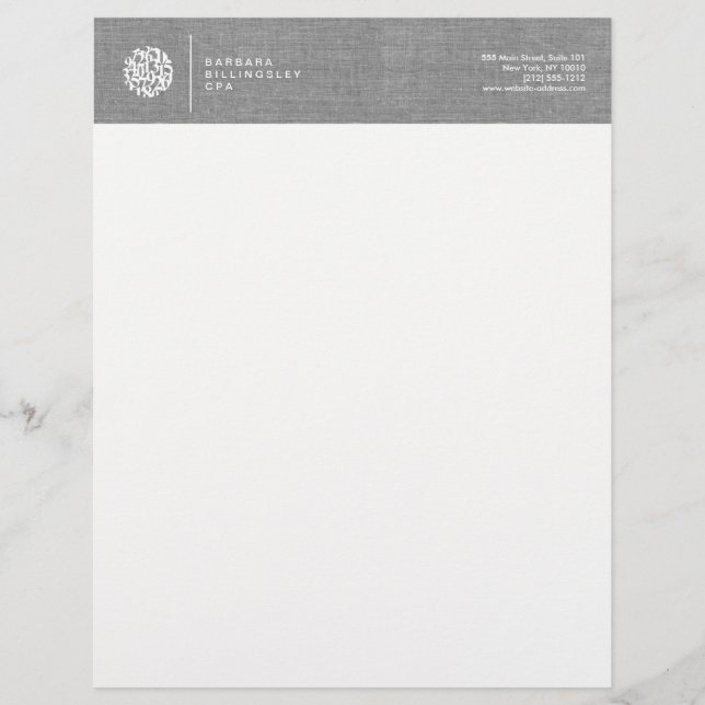 Modern Numbers Logo Linen Accountant Letterhead (Front)