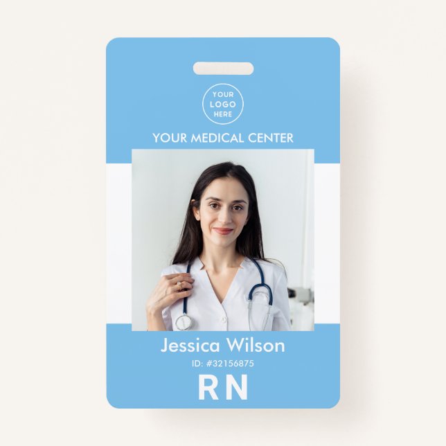 Modern Nurse ID Medical Employee Staff Blue Badge (Front)