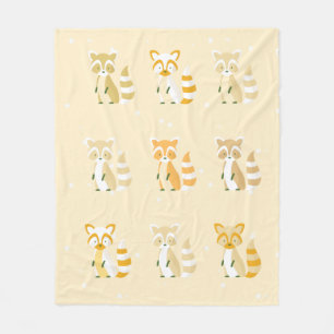 Modern nursery pastel pattern raccoon pink brown fleece blanket