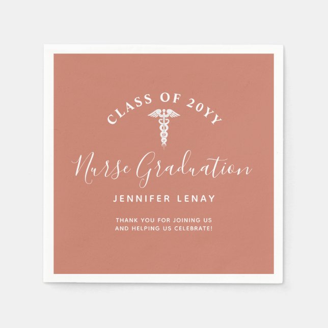 Modern Nursing Grad Terracotta Orange Personalized Napkin (Front)