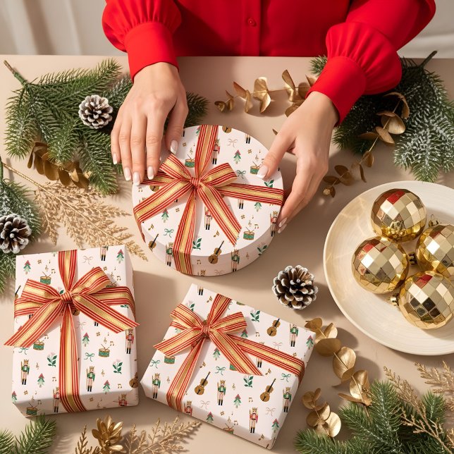 Modern Nutcracker Christmas Bow Ribbon Pattern Wrapping Paper Sheet (Modern Nutcracker Christmas Bow Ribbon Pattern Wrapping Paper Sheets)