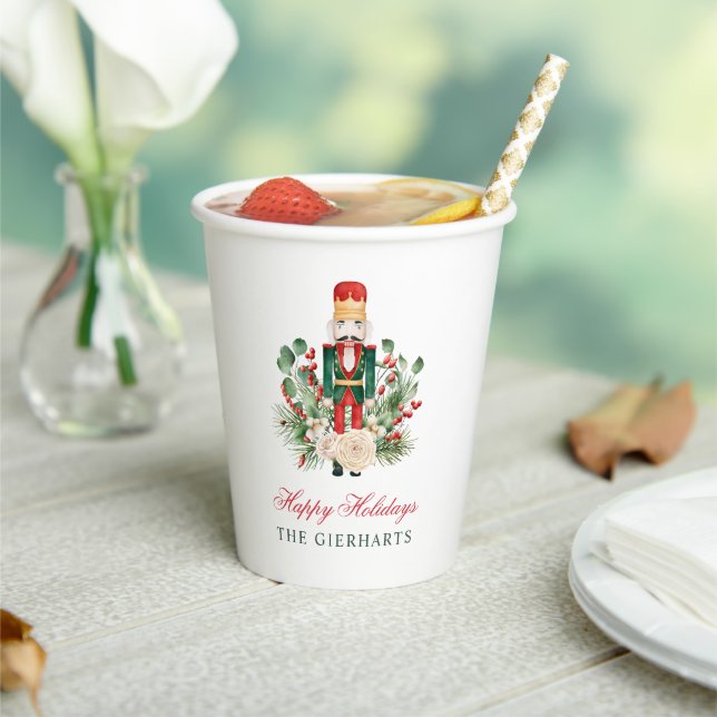 Modern Nutcracker Happy Holidays Custom Christmas Paper Cups (Insitu)