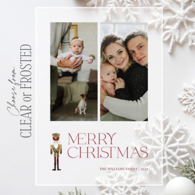 Modern Nutcracker Merry Typography 2 Photo Holiday Acrylic Invitations (Creator Uploaded)