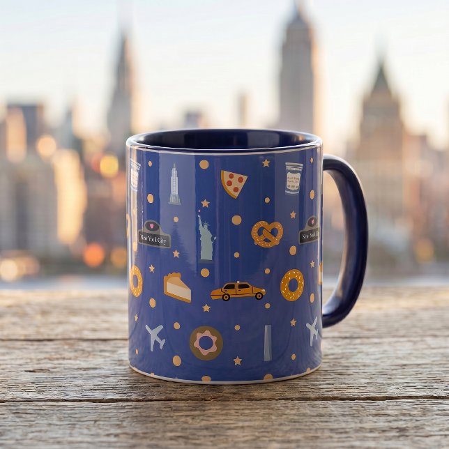 Modern NYC Icons & Landmarks Pattern Royal Blue  Mug (Creator Uploaded)