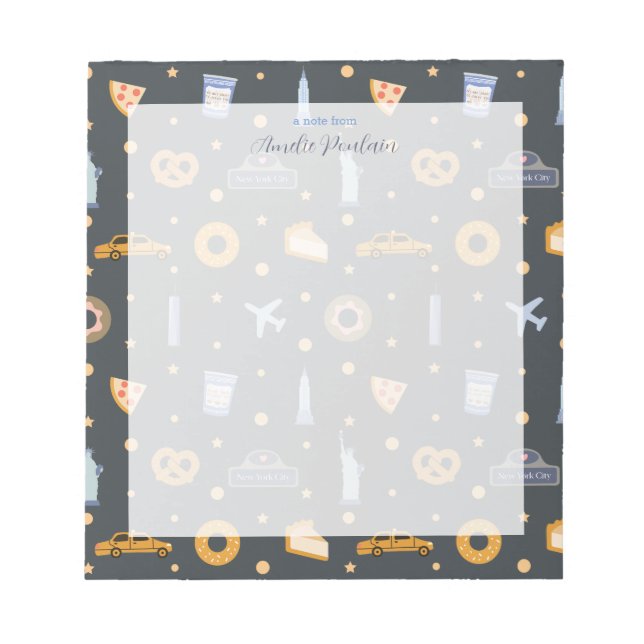 Modern NYC Icons Pattern Dark Grey Name  Notepad (Front)