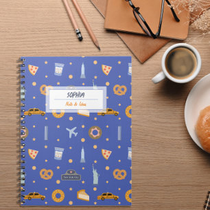 Modern NYC Pattern Blue Name Spiral Notebook