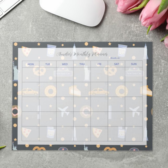 Modern NYC Pattern Dark Grey Monthly Planner Name Notepad (Creator Uploaded)