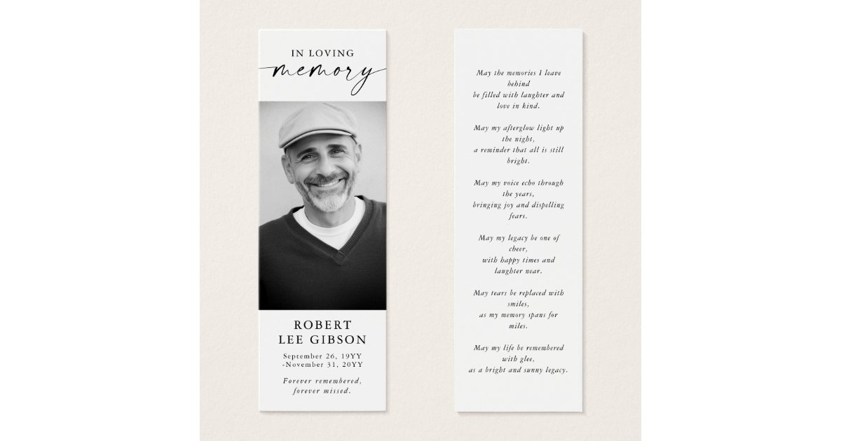 Modern Obituary Photo Funeral Memorial Bookmark Zazzle