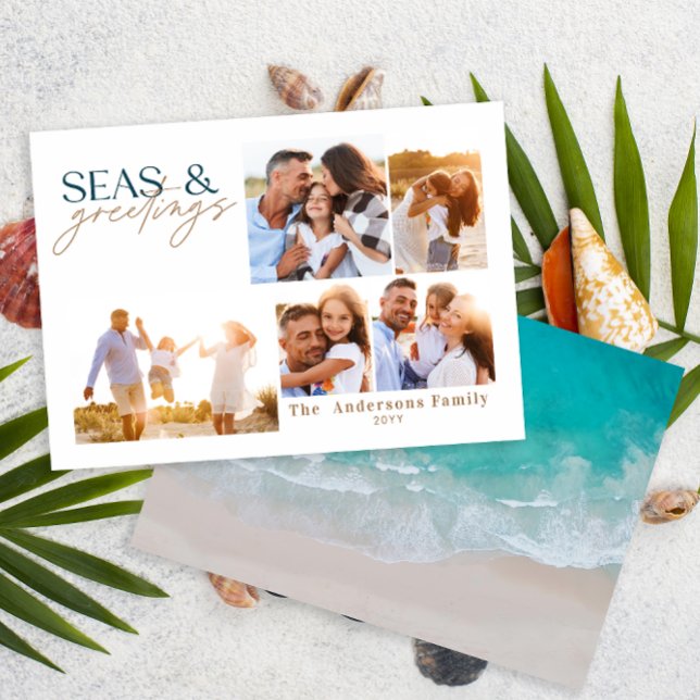 modern ocean beach multi photo christmas  holiday card (Creator Uploaded)