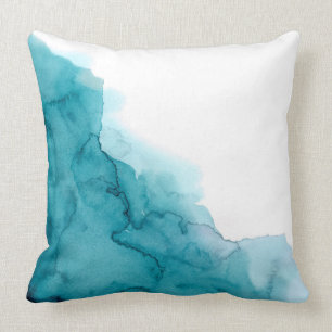Modern Ocean Blue Watercolour Painting Throw Pillow