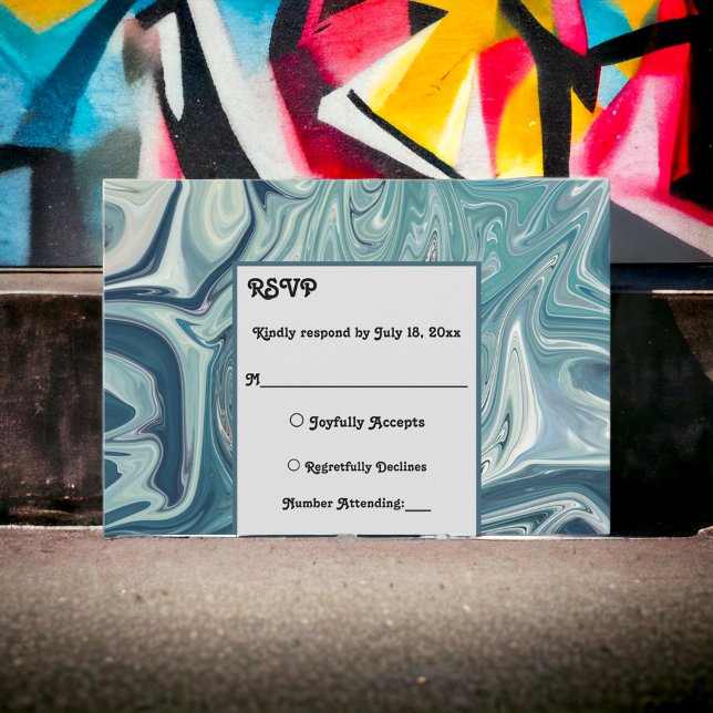 Modern Ocean Blue Waves Pastel Abstract Wedding RSVP Card (Creator Uploaded)