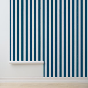 Modern Ocean Blue White Striped Wallpaper