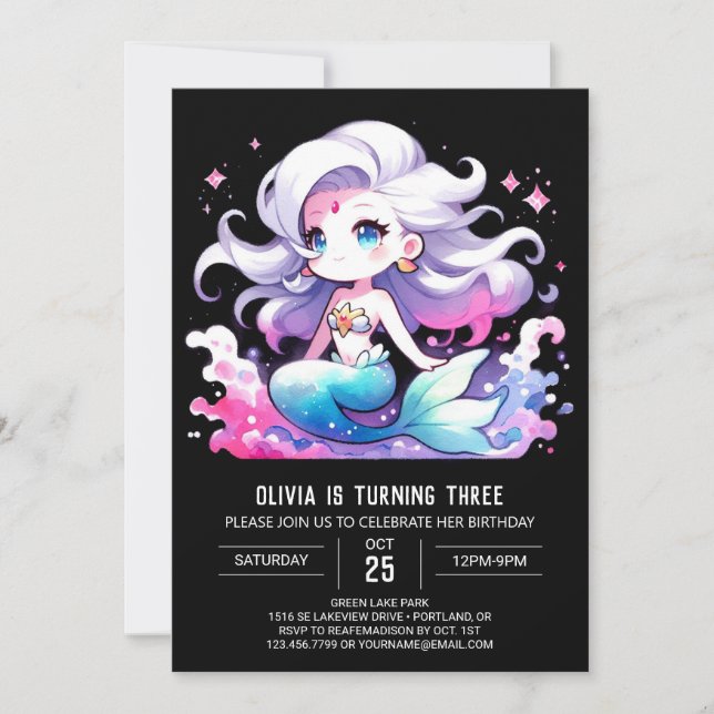 Modern Ocean Mermaid Birthday Invitation (Front)