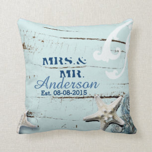 modern ocean SeaShells Beach Wedding Throw Pillow