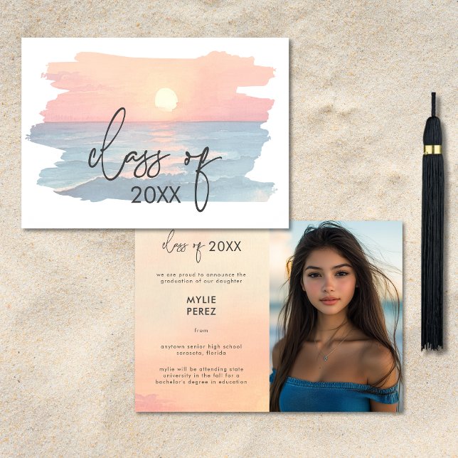 Modern Ocean Sunset Beach Graduation Announcement (Modern Ocean Sunset Beach Graduation Announcement)