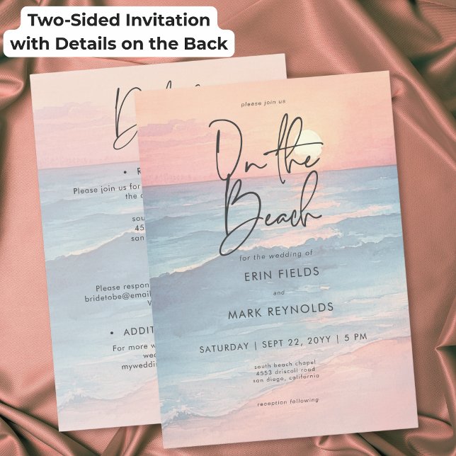 Modern Ocean Sunset On the Beach Two Sided Wedding Invitation (Modern Ocean Sunset On the Beach Two Sided Wedding Invitation)