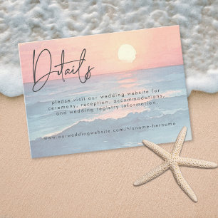 Modern Ocean Sunset Watercolor Beach Wedding Enclosure Card