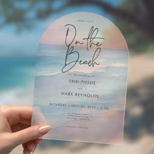 Modern Ocean Sunset Watercolor On Beach Wedding Acrylic Invitations
