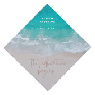Modern ocean the adventure begins graduation cap topper