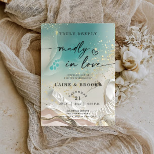 Modern Ocean Tide Watercolor Beach Wedding Invitation