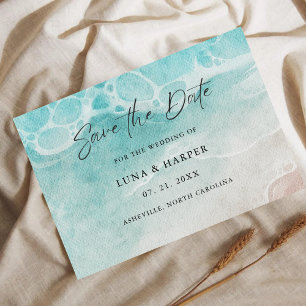 Modern Ocean Tide Watercolor Wedding Save The Date