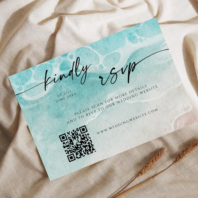 Modern Ocean Tide Wedding QR Code RSVP Card (Creator Uploaded)
