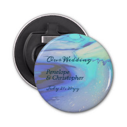 Modern Ocean Water Blue Abstract Beach Wedding  Bottle Opener
