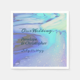 Modern Ocean Water Blue Abstract Beach Wedding Napkin