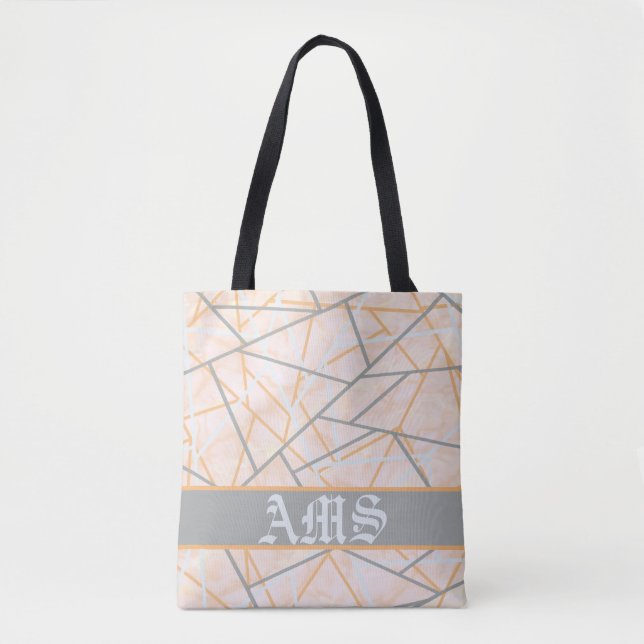 Modern Ocher and Gray Geometric Lines Tote Bag (Front)