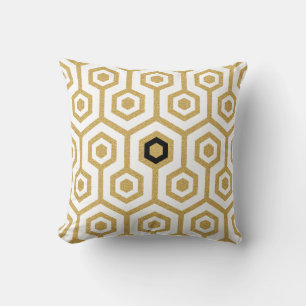 Modern Octagon Pattern White & Gold Glitter Throw Pillow