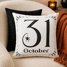 Modern October 31 Black and White Spider Throw Pillow