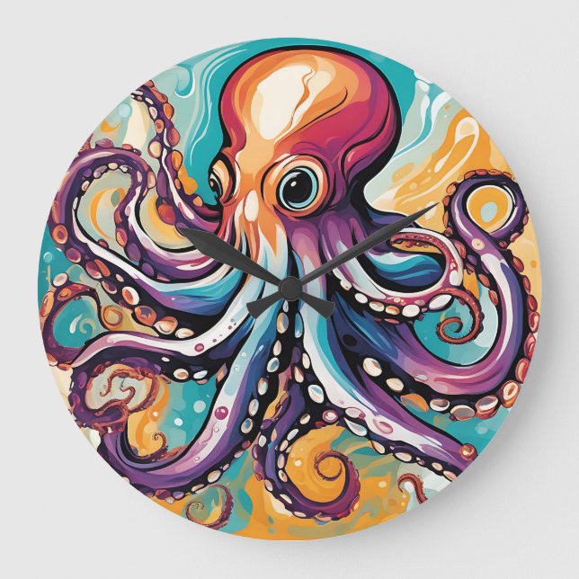 Modern Octopus Abstract Large Clock (Front)