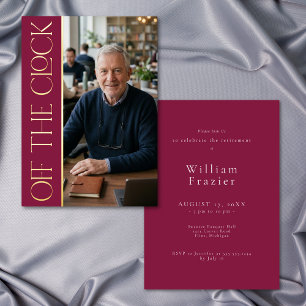 Modern Off Clock Burgundy Retirement Photo Party