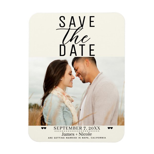 Modern Off White Save the Date Wedding Photo Magnet (Vertical)